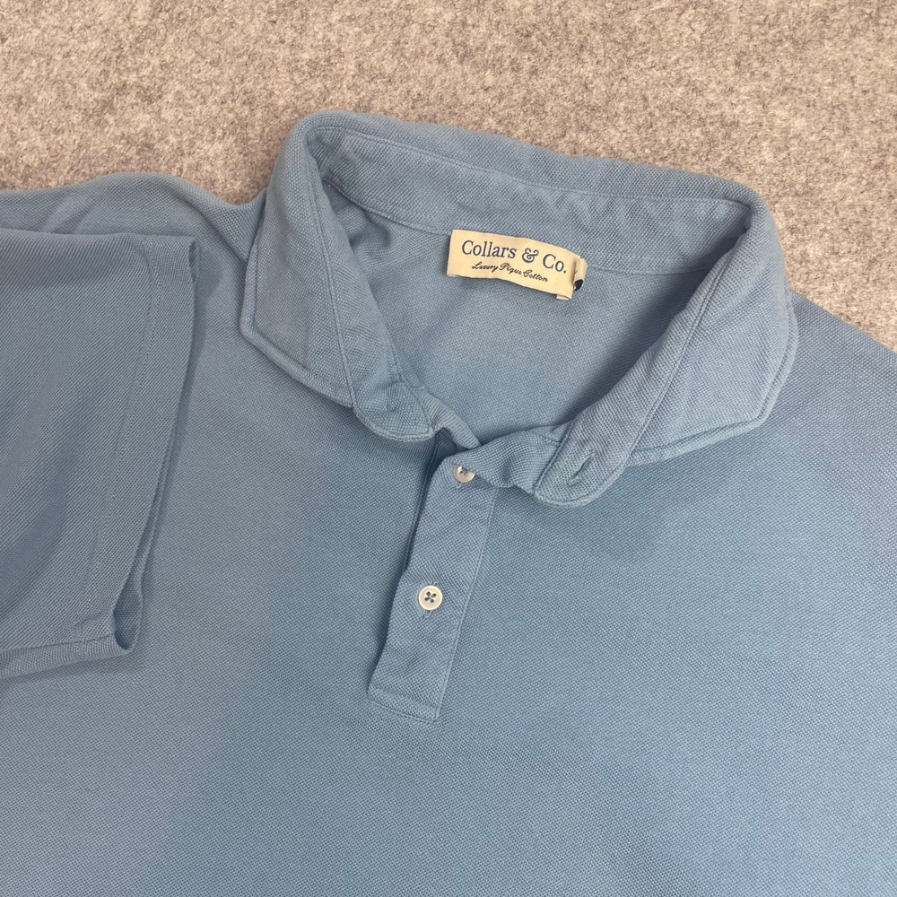 Collars And Co. Luxury Pique Cotton Mens Polo Shirt XXL Blue Cotton Short Sleeve